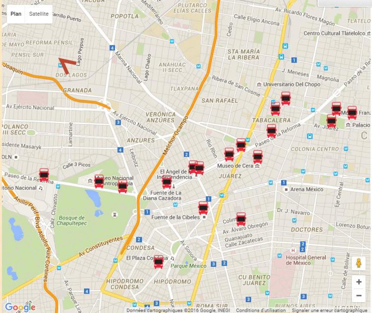 turibus Mexico City trasy mapu