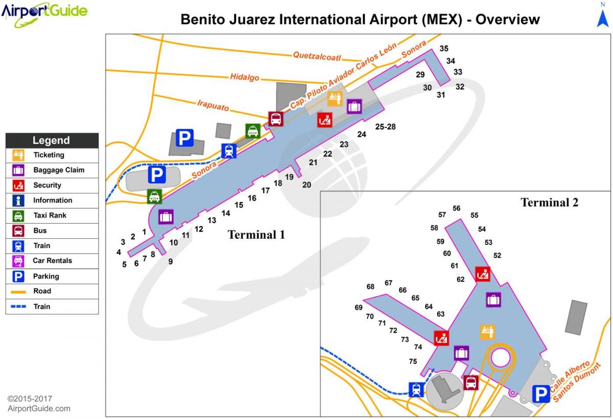 benito juarez medzinárodné letisko mapu