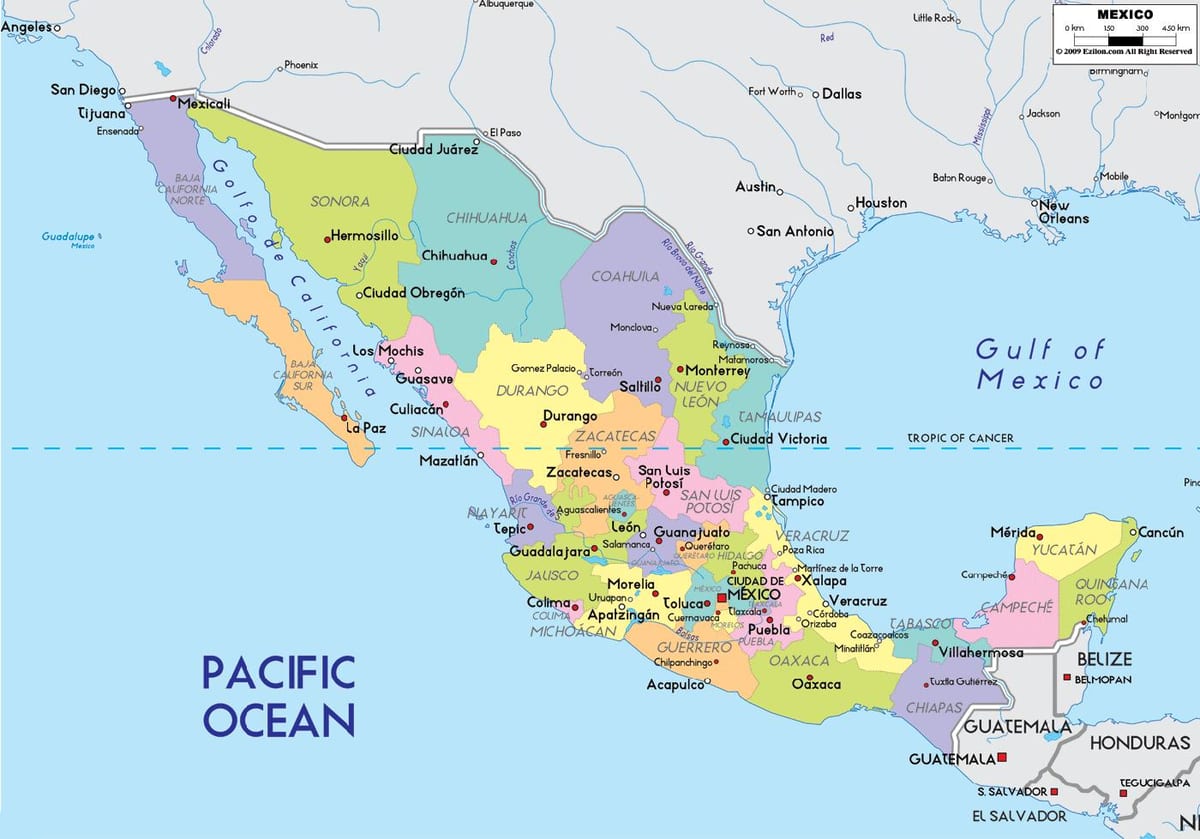 mapa Mexico City štát