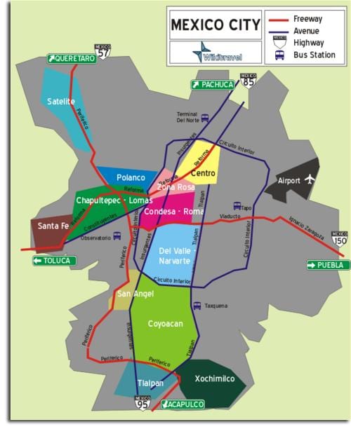 okolie mapa Mexico City