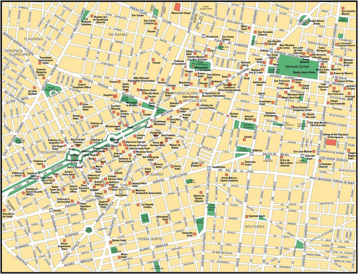 mapa Mexico City sightseeing