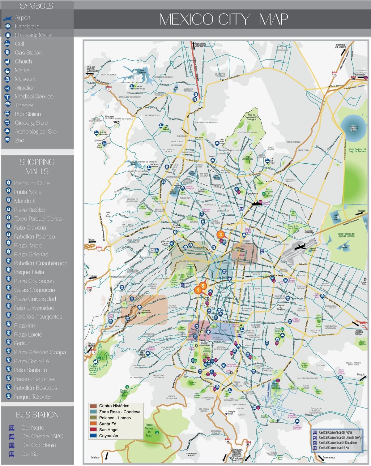 mapa Mexico City turistické atrakcie